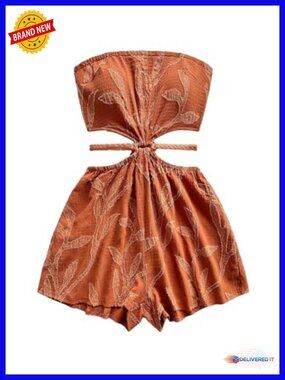 Women's Boho Cut Out Tie Backless Strapless Romper Wide Leg Sleeveless